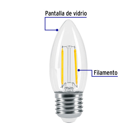 Lámpara LED tipo vela 3 W con filamento luz cálida, blíster | LED-V3FC | 46212