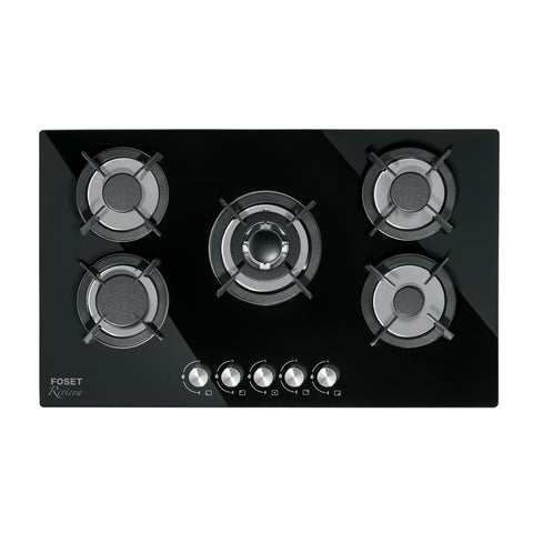 Parrilla gas empotrable 90cm, 5 quem, vidrio negro, RIVIERA | PAE-905GV | 46248