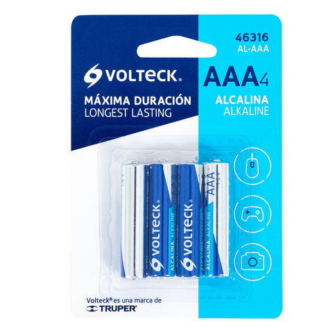 Blíster con 4 pilas alcalinas AAA, VOLTECK | AL-AAA | 46316
