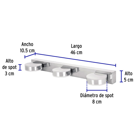 Luminario LED de pared para baño 10W 4000K, 3 spots, VOLTECK | ARB-300L | 46346