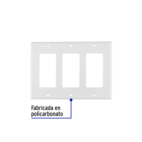 Placa 3 ventanas, de policarbonato, línea Classic, Volteck | PPTR-CL | 46420