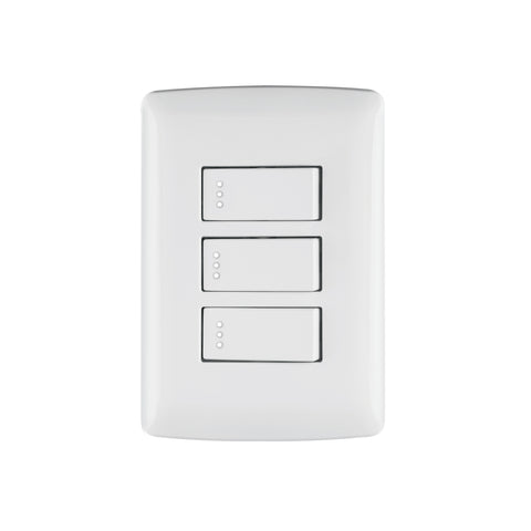 Placa armada 3 interruptores sencillos,blanco,línea Italiana | PA-APTR-IB | 46463