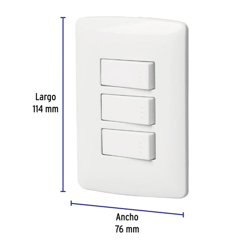 Placa armada 3 interruptores sencillos,blanco,línea Italiana | PA-APTR-IB | 46463