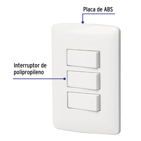 Placa armada 3 interruptores sencillos,blanco,línea Italiana | PA-APTR-IB | 46463