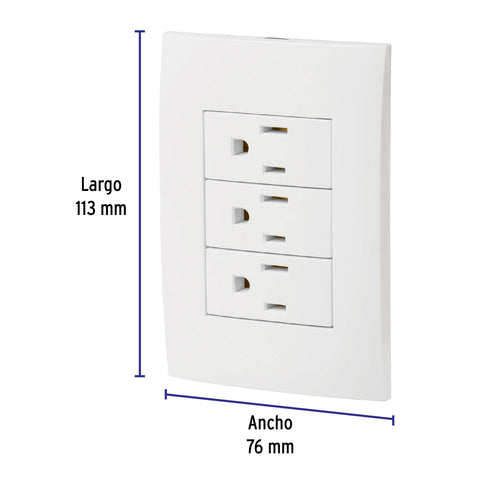 Placa armada 3 contactos aterrizados, línea Oslo, blanco | PA-COTR-OB | 46491