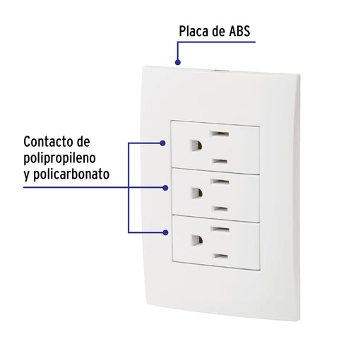 Placa armada 3 contactos aterrizados, línea Oslo, blanco | PA-COTR-OB | 46491