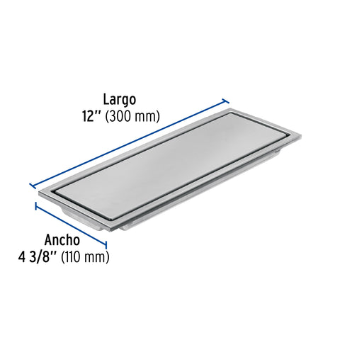 Resumidero rectangular 30x11cm reversible, inox, FOSET AQUA | RS-704 | 46544