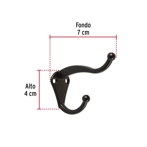 Gancho tipo perchero sombrero y abrigo, 4cm, negro, HERMEX | PEPU-36 | 46549
