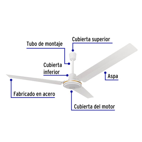 Ventilador de techo para interior, 56', blanco, VOLTECK | VENT-56 | 46560