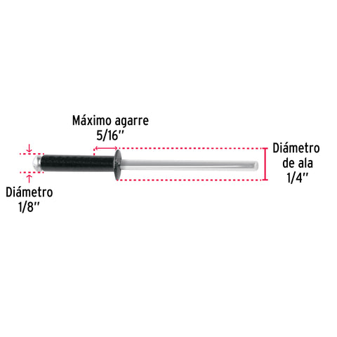 Bolsa c/50 remaches 1/8'x5/16' negros de aluminio, ala 1/4' | R-45BN | 46562