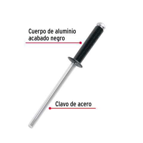 Bolsa c/50 remaches 1/8'x5/16' negros de aluminio, ala 1/4' | R-45BN | 46562