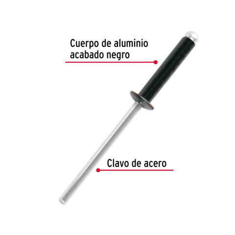 Bolsa c/50 remaches 1/8'x1/2' negros de aluminio, ala 1/4' | R-48BN | 46564