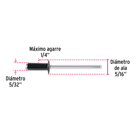Bolsa c/50 remaches 5/32'x1/4' negros de aluminio, ala 5/16' | R-54BN | 46565