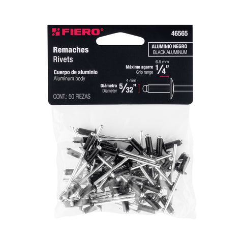 Bolsa c/50 remaches 5/32'x1/4' negros de aluminio, ala 5/16' | R-54BN | 46565