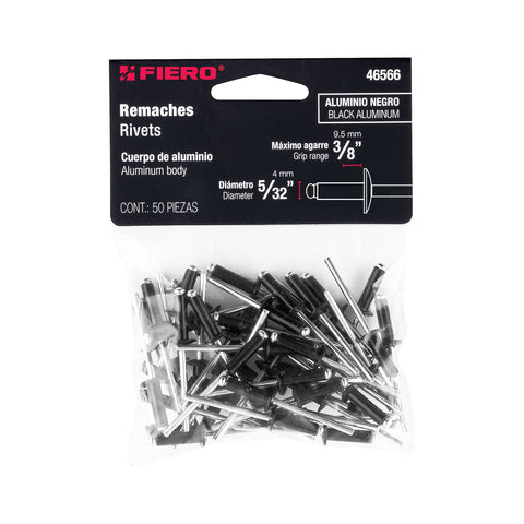 Bolsa c/50 remaches 5/32'x3/8' negros de aluminio, ala 5/16' | R-56BN | 46566