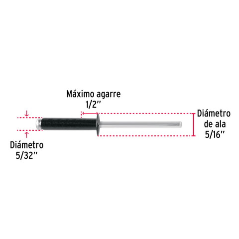 Bolsa c/50 remaches 5/32'x1/2' negros de aluminio, ala 5/16' | R-58BN | 46567