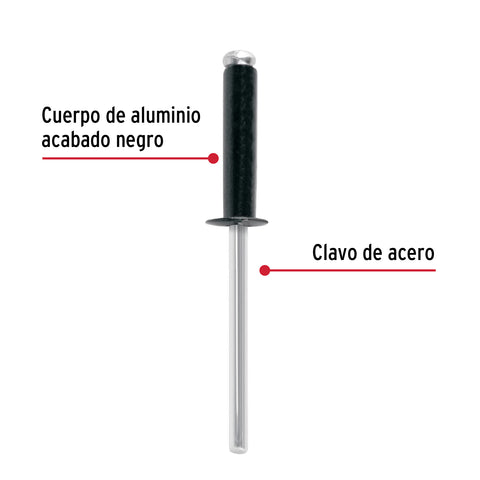 Bolsa c/50 remaches 5/32'x1/2' negros de aluminio, ala 5/16' | R-58BN | 46567