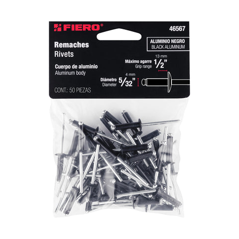 Bolsa c/50 remaches 5/32'x1/2' negros de aluminio, ala 5/16' | R-58BN | 46567