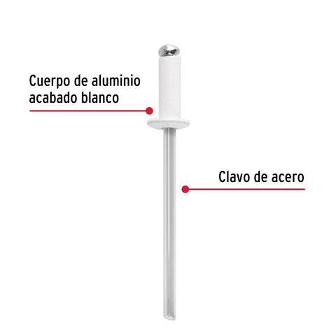 Bolsa c/50 remaches 1/8'x1/4' blancos de aluminio, ala 1/4' | R-44BB | 46571