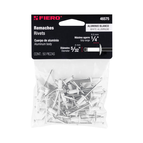 Bolsa c/50 remaches 5/32'x1/4' blancos aluminio, ala 5/16' | R-54BB | 46575