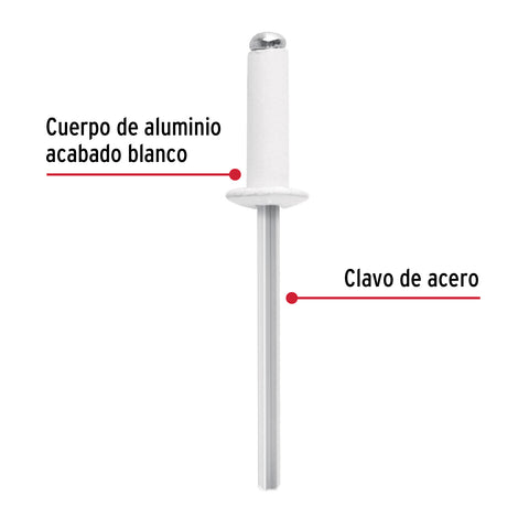 Bolsa c/50 remaches 5/32'x3/8' blancos aluminio, ala 5/16' | R-56BB | 46576