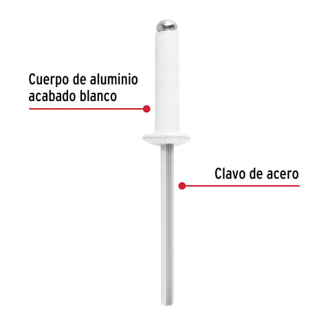 Bolsa c/50 remaches 5/32'x1/2' blancos aluminio, ala 5/16' | R-58BB | 46577