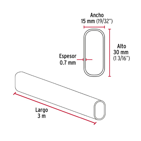 Tubo ovalado de 3.0 m negro para closet, HERMEX | TO-530N | 46584