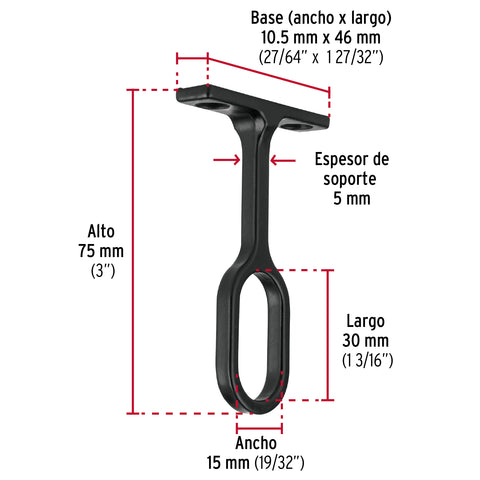 Soporte negro para tubo ovalado de closet, HERMEX | STO-5N | 46586