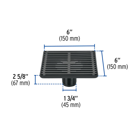Resumidero cuadrado 6' x 6', acero inoxidable, negro, AQUA | RS-702M | 46689