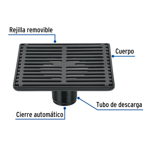 Resumidero cuadrado 6' x 6', acero inoxidable, negro, AQUA | RS-702M | 46689