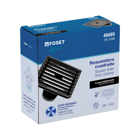 Resumidero cuadrado 6' x 6', acero inoxidable, negro, AQUA | RS-702M | 46689
