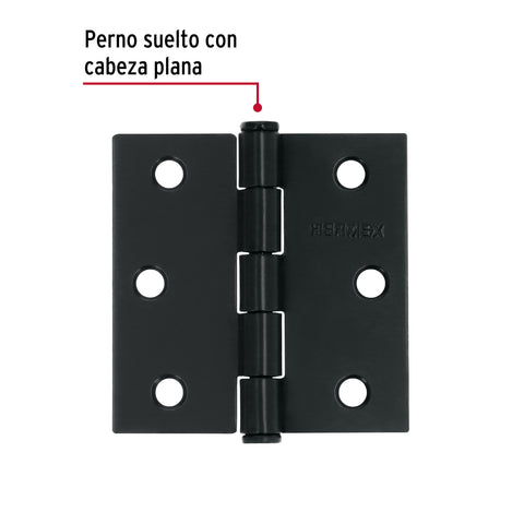 Bisagra cuadrada 2 1/2', negro mate, cabeza plana, HERMEX | BC-256P | 46707