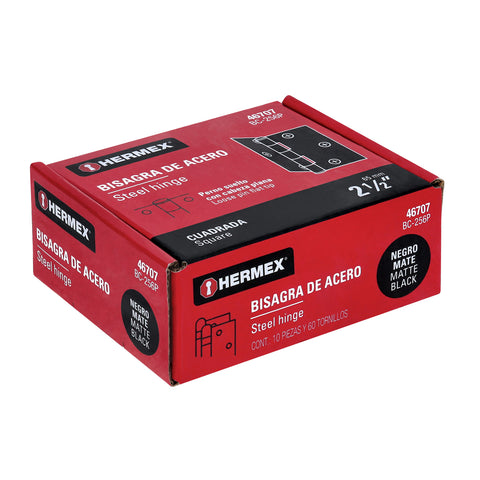 Bisagra cuadrada 2 1/2', negro mate, cabeza plana, HERMEX | BC-256P | 46707