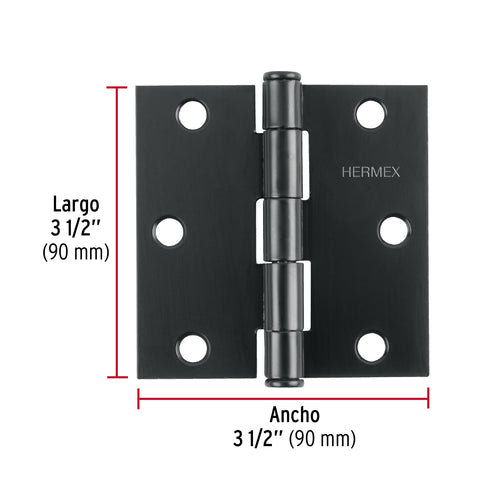 Bisagra cuadrada 3 1/2', negro mate, cabeza plana, HERMEX | BC-356P | 46708