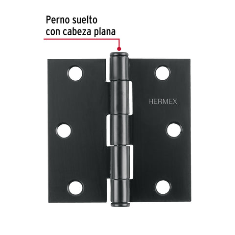 Bisagra cuadrada 3 1/2', negro mate, cabeza plana, HERMEX | BC-356P | 46708