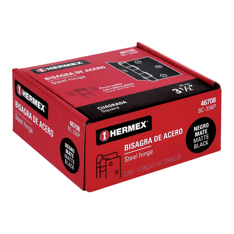 Bisagra cuadrada 3 1/2', negro mate, cabeza plana, HERMEX | BC-356P | 46708