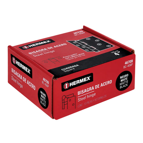 Bisagra cuadrada 4', negro mate, cabeza plana, HERMEX | BC-406P | 46709