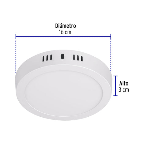 Luminario LED plafón 12W 6500K, redondo, blanco, VOLTECK | PLA-205L | 46713