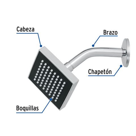 Regadera cuadrada 4', ABS, con brazo y chapetón, cromo, AQUA | R-403 | 46732