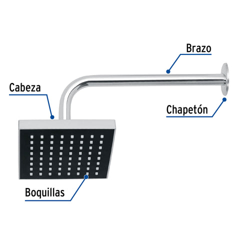 Regadera cuadrada 6', ABS, con brazo y chapetón, cromo, AQUA | R-404 | 46734