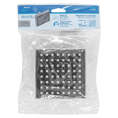 Regadera cuadrada 4', ABS, sin brazo, satín, AQUA | R-403SN | 46739