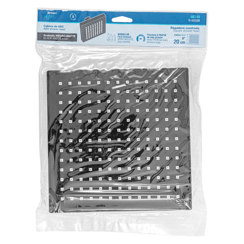 Regadera cuadrada 8', ABS, sin brazo, negro, AQUA | R-405SM | 46749