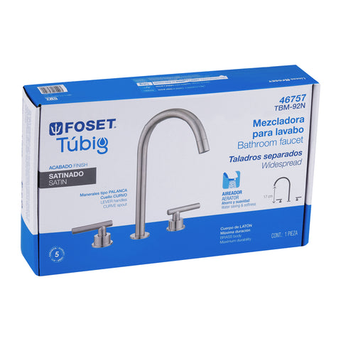 Mezcladora p/lavabo,taladros separados,palanca,satín TÚBIG | TBM-92N | 46757