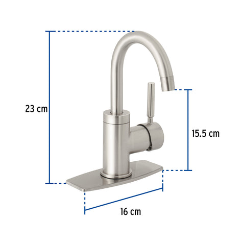 Monomando corto para lavabo, satín, FOSET TÚBIG | TBM-45N | 46763