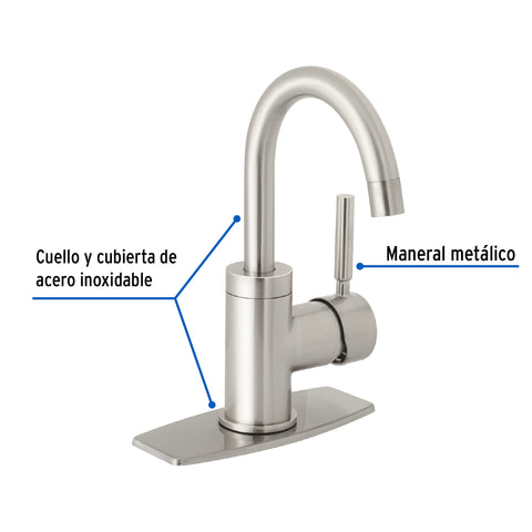Monomando corto para lavabo, satín, FOSET TÚBIG | TBM-45N | 46763