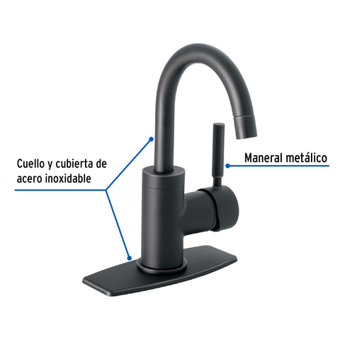 Monomando corto para lavabo, negro mate, FOSET TÚBIG | TBM-45M | 46764