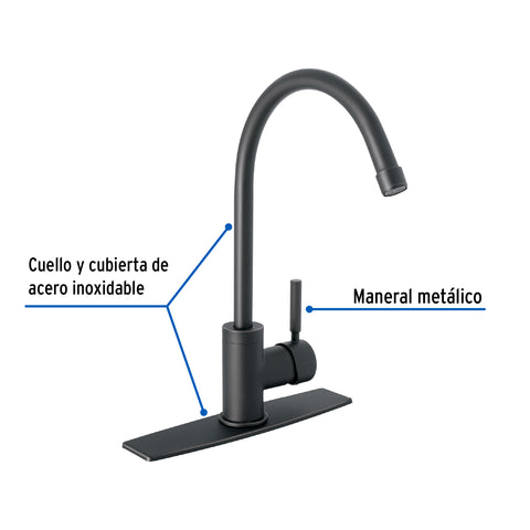 Monomando para fregadero, cuello alto, negro mate, TÚBIG | TBF-83M | 46767
