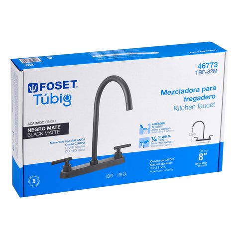 Mezcladora para fregadero,manerales palanca,negro mate TÚBIG | TBF-82M | 46773