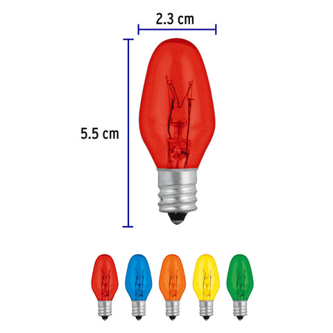 Caja con 50 focos incandescentes de colores base E12 7.5W | FI-50C | 46822