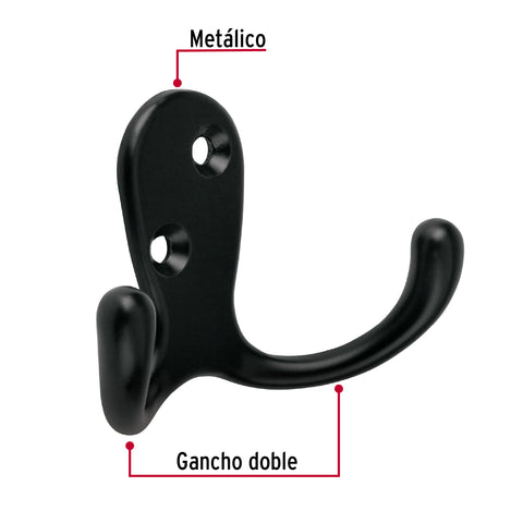 Gancho doble tipo perchero, negro, HERMEX | PEPU-26 | 46831